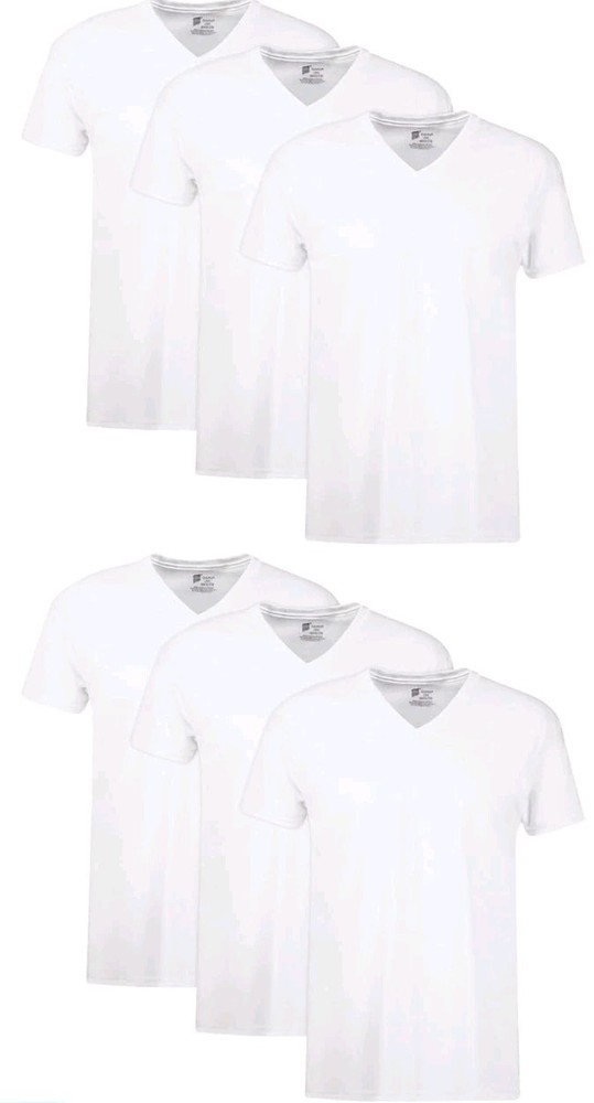 Hanes Men’s White V-Necks T-Shirt 6-Pack Undershirt Tee TAGLESS FreshIQ Comfort