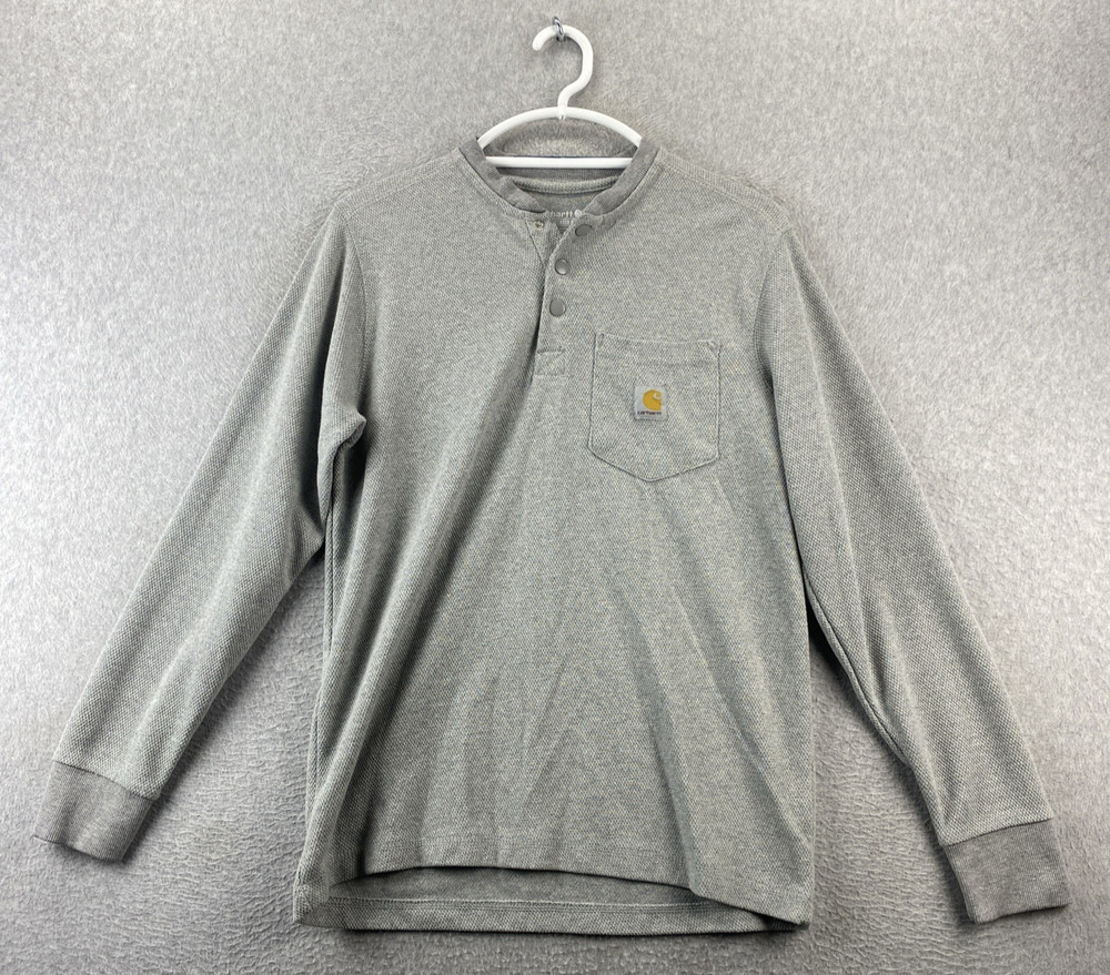 Carhartt M Gray Relaxed Fit Henley Pocket Shirt Long Sleeve Knit Work Tee