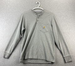 Carhartt M Gray Relaxed Fit Henley Pocket Shirt Long Sleeve Knit Work Tee