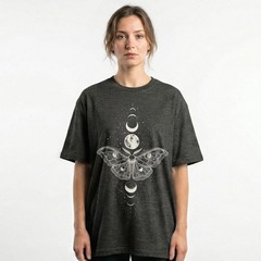 Moth Moon Phases Starfield T-Shirt Celestial Lunar Witchy Mystic Night Sky Tee
