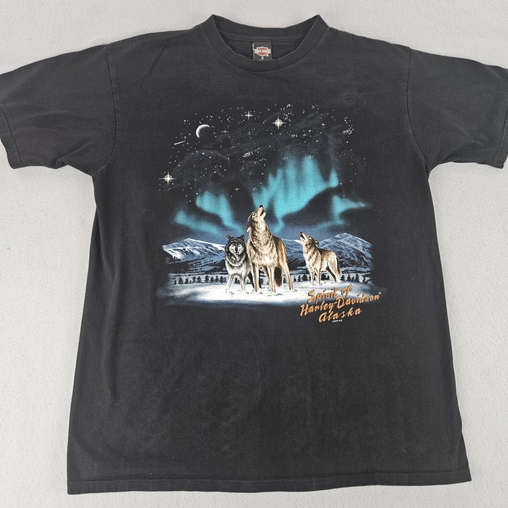 Vintage 1997 Harley Davidson TShirt Spirit Of Alaska Fairbanks Wolves Size XL