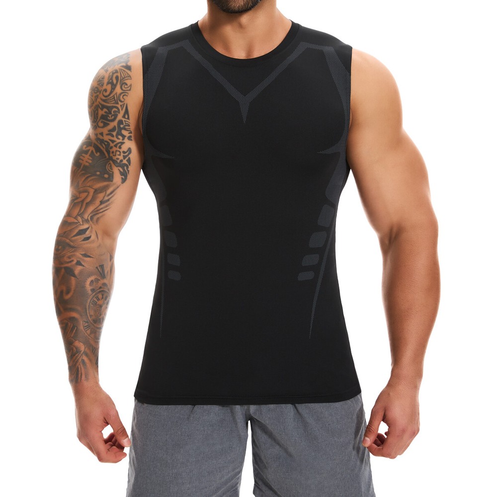 Mens Compression Shirt Athletic Workout Gym Tank Top Base Layer Body Shaper Vest