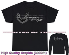 Pontiac Firebird Trans Am Silver Racing Eagle Wings Logo Car Art Black T Shirt