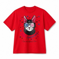 250th Anniversary Patriotic Cat USA Flag Sunglasses Retro Cotton T-Shirt Unisex