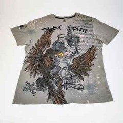 Rebel Spirit T Shirt Men’s 2XL Green Brown Black Yellow Coat of Arms Eagle Used