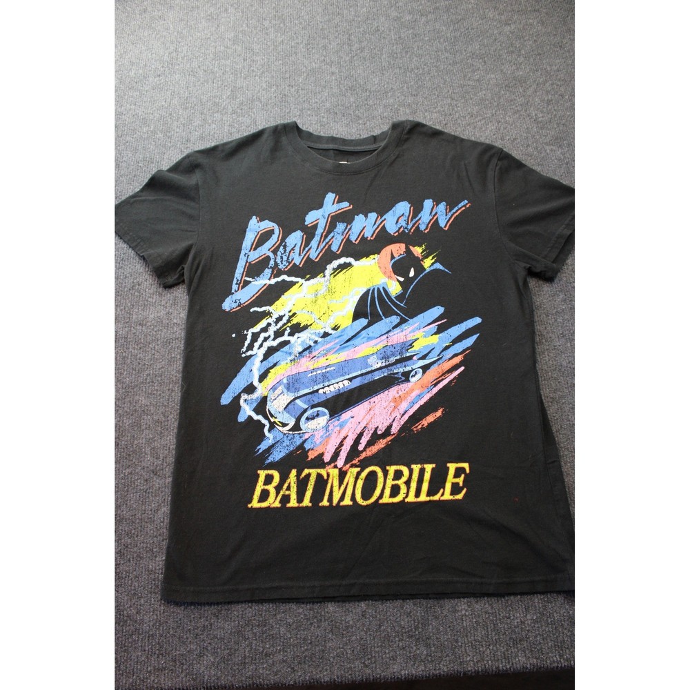 DC Comics Batman Batmobile Graphic T-Shirt Mens Medium Black Retro Neon 2024