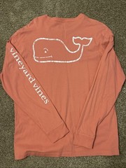 Vineyard Vines Long Sleeve Pocket T Shirt M Pink Whale Graphic Cotton Casual Tee