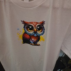 Bella + Canvas Men’s S White Crew Neck Short Sleeve Cotton Owl Graphic T-Shirt