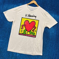 Keith Haring Heart Popart Beige T-Shirt Size Large