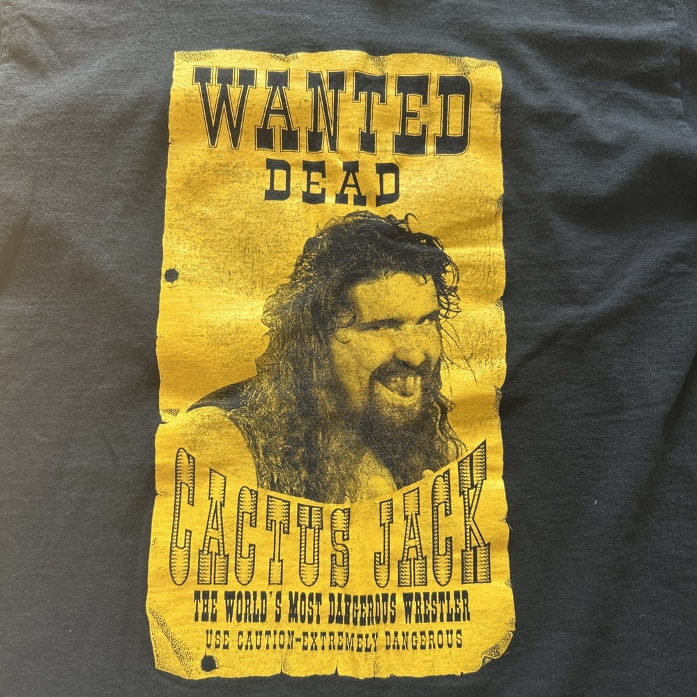 VTG 90s WWF Mick Foley Cactus Jack Wanted Dead Wrestling T Shirt Mens LG 1998