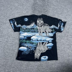 Liquid Blue Shirt Mens Extra Large Black Wolf Moon Double Sided Graphic Tee