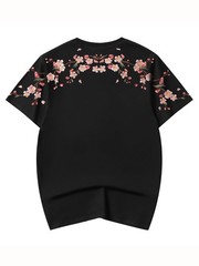 Niepce Men’s Sakura Flowers Embroidery Tee Japanese Streetwear T-Shirt