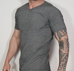 MEN’S GRAY RIBBED KNIT SHIRT SIZE L