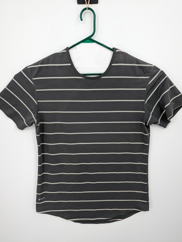 BYLT Drop Cut Lux Men’s Athletic Gray Striped Tee Shirt Size Large
