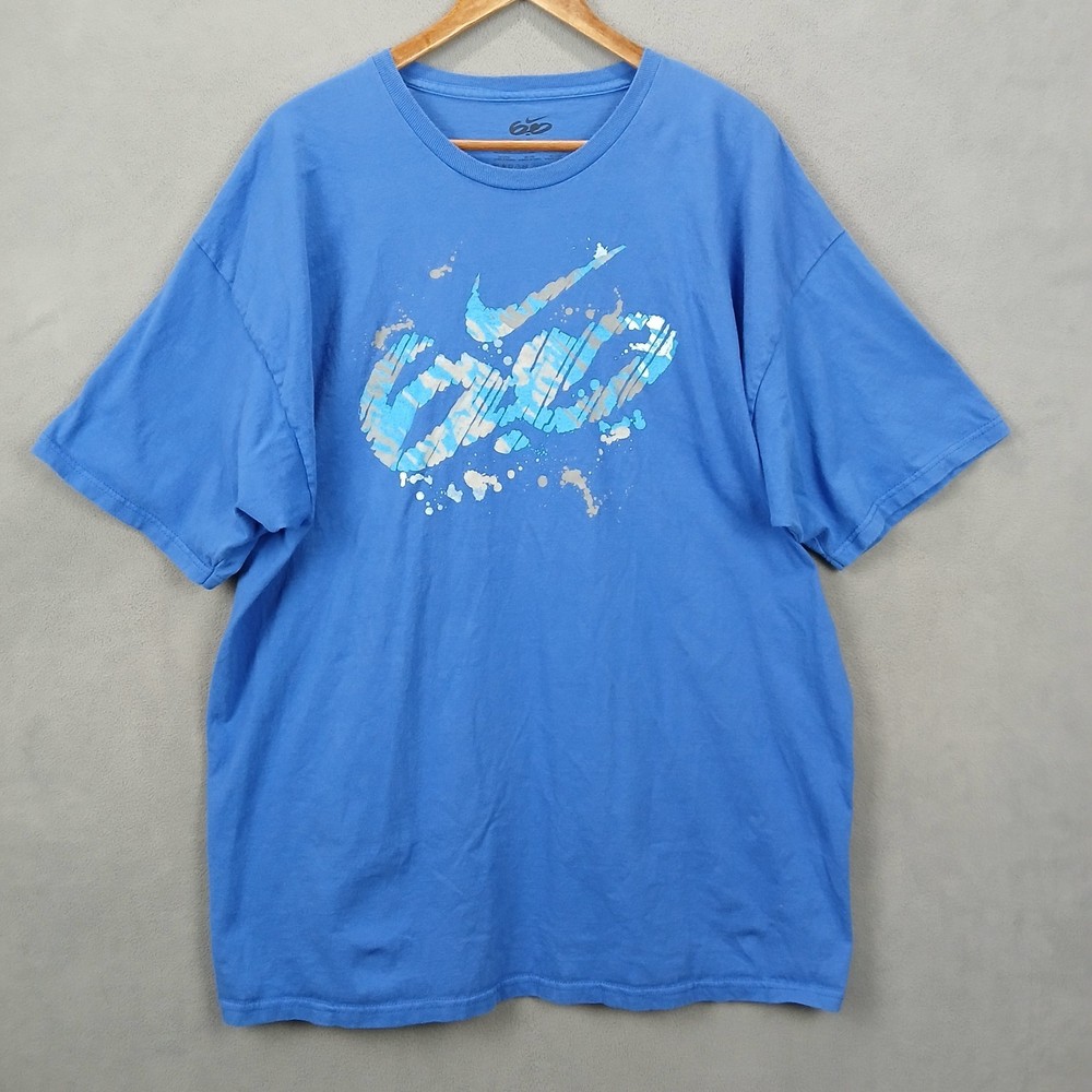 Nike 6.0 T-Shirt Mens 2XL Blue Splatter Logo 100% Cotton Drop Shoulder Crew Neck