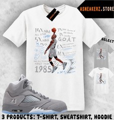 Shirt To Match AJ 5 Wolf Grey 2026 Sneaker Matching Tee MJ 23 Accolades T-Shirt