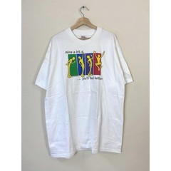 Vintage 90’s Wine Dance Party Art Cartoon Funny White Tee Shirt – XL