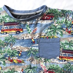 Free Planet Mens M T-Shirt Surf Board Palm Trees Beach Print Short Sleeve Cuff