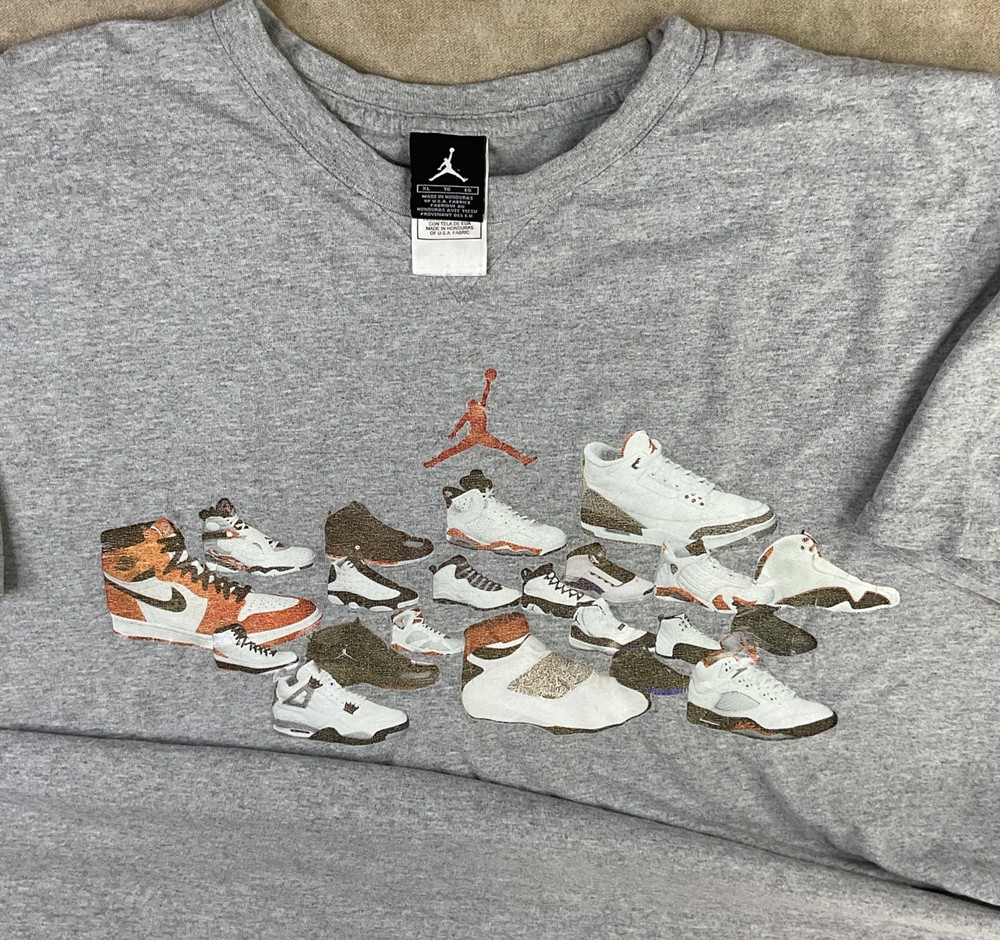 Vintage Nike Air Jordan T-Shirt Men Sz XL Sneaker History Y2K Graphic Tee Gray