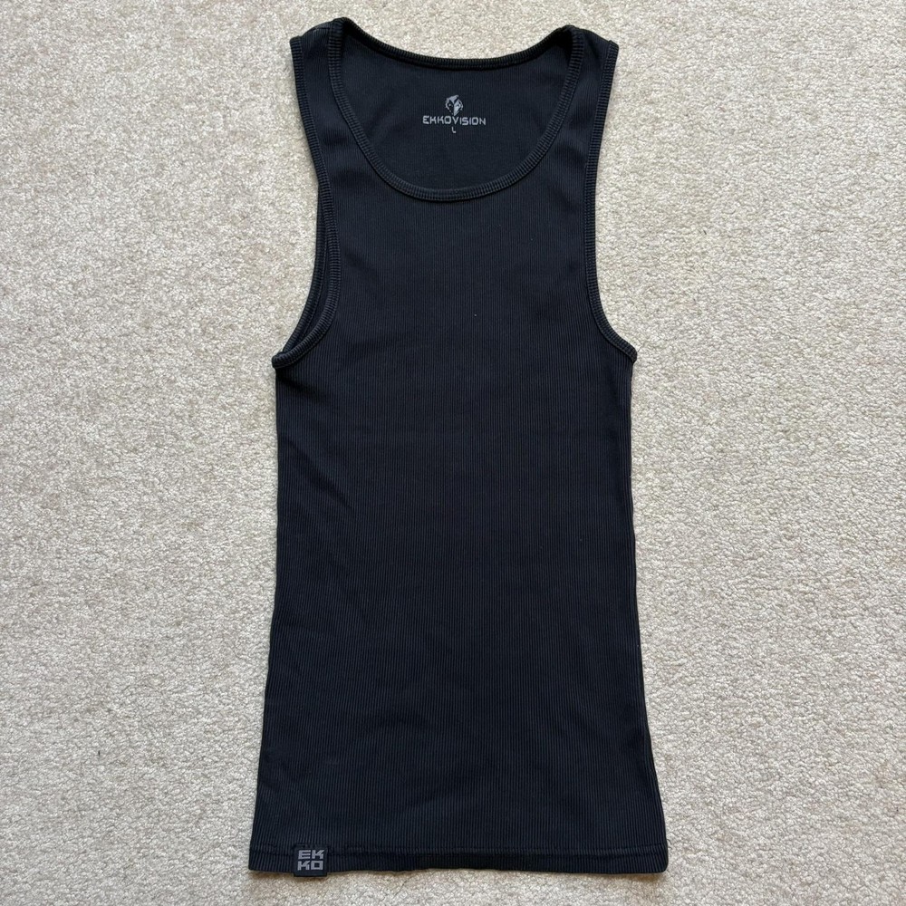 EKKOVISION Tank Top Shirt Mens Large Black Ribbed Stretch Cotton Gym Fitness
