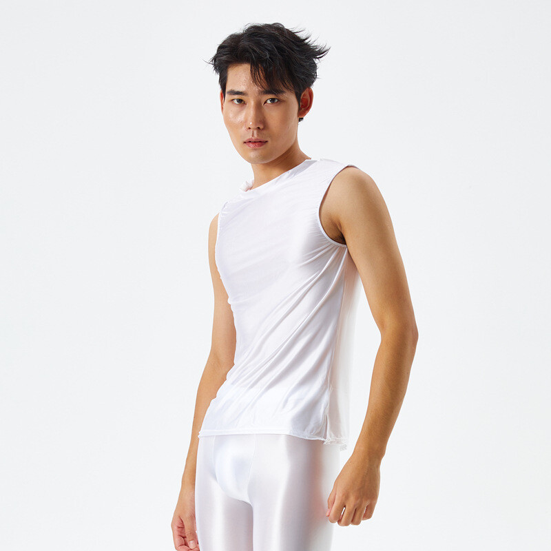 Mens Sexy Glossy Oily Sport Muscle T-shirt Slim Elastic Tank Top Vest Undershirt