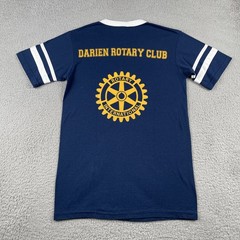 Vtg Augusta Sportswear Navy Blue Ringer V-Neck T Shirt Darien Rotary Club 90s