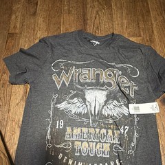 Wrangler Men’s Gray Graphic Logo Cotton Crew Neck Short Sleeve T-Shirt Size M