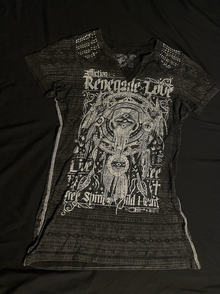 Affliction Renegade Tour Live Fast Studded Graphic V-Neck T-Shirt Men S Black