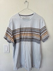 Sun And Stone Mens Rugged Stripe T Shirt Sz XL Gray Brown Surfercore Casual