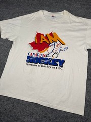 Vintage 90s I Am Canadian Hockey CBC T-Shirt Hanes Heavyweight XL 50/50