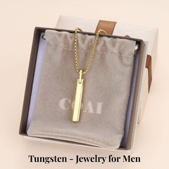 Bar Tungsten Steel Necklace for Men Women, 18K Gold Plated/Silver Color Pendant
