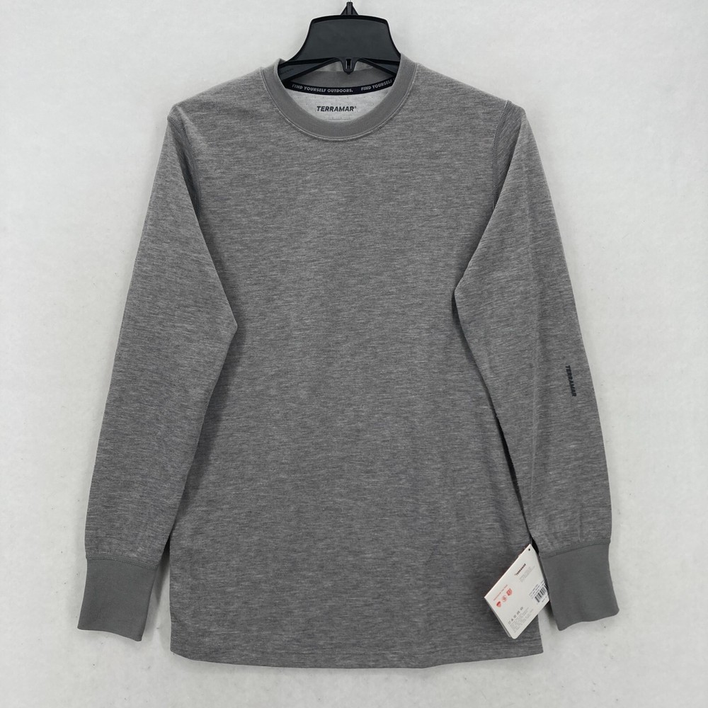 Terramar Heavyweight Merino Wool Thermal Crew Shirt Mens Small Gray Hiking Camp