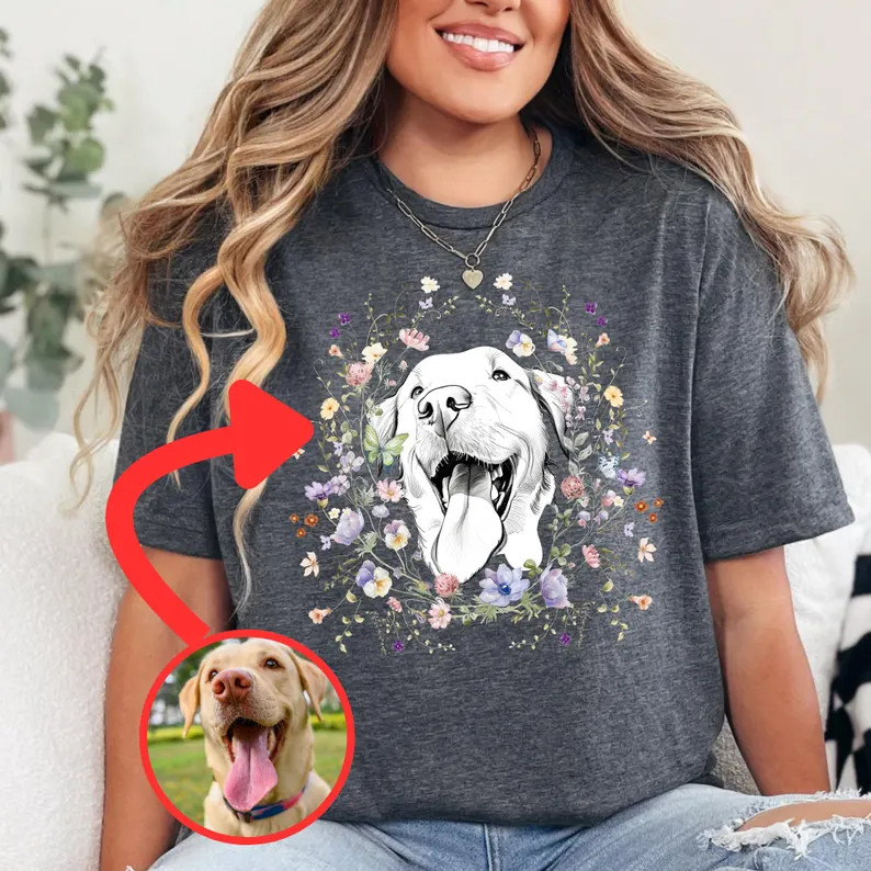 Personalized Pet Portrait Comfort Tee Custom Dog Cat Lover Gift Shirt
