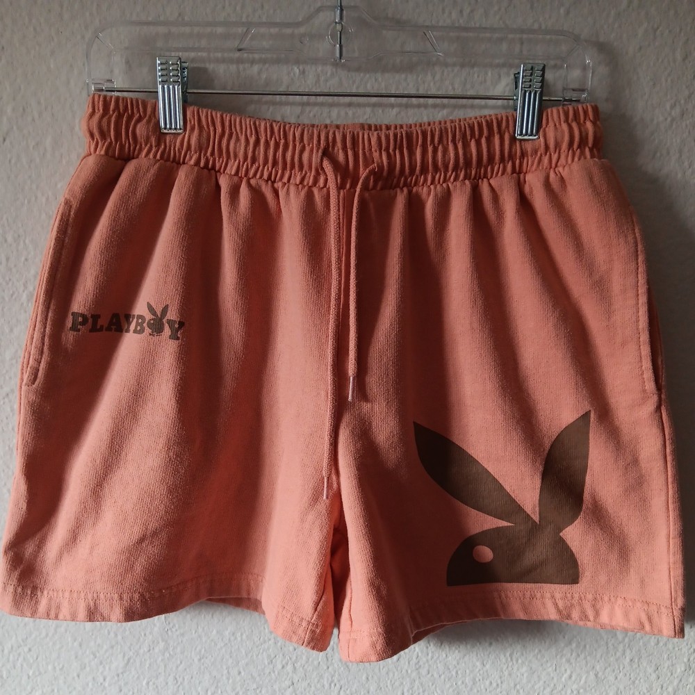 Playboy Pink Fleece Sweat Shorts Drawstring Elastic Waist Logo Womens L