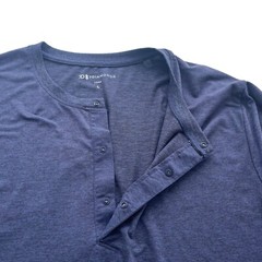 7 Diamonds Men L Blue Heather Core Henley Performance Long Sleeve Athletic Shirt
