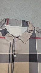 Men’s 6XL Gray Beige Plaid Button Front Shirt Long Sleeve Lightweight Stretch