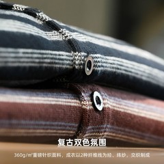 American Casual Striped Men Loose Retro Henry Collar Long-Sleeved T-Shirt Autumn