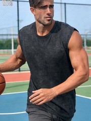 Mens Tank Tops Summer Sleeveless Muscle Shirts Cotton Loose Fit Tee Shirts(Bl…