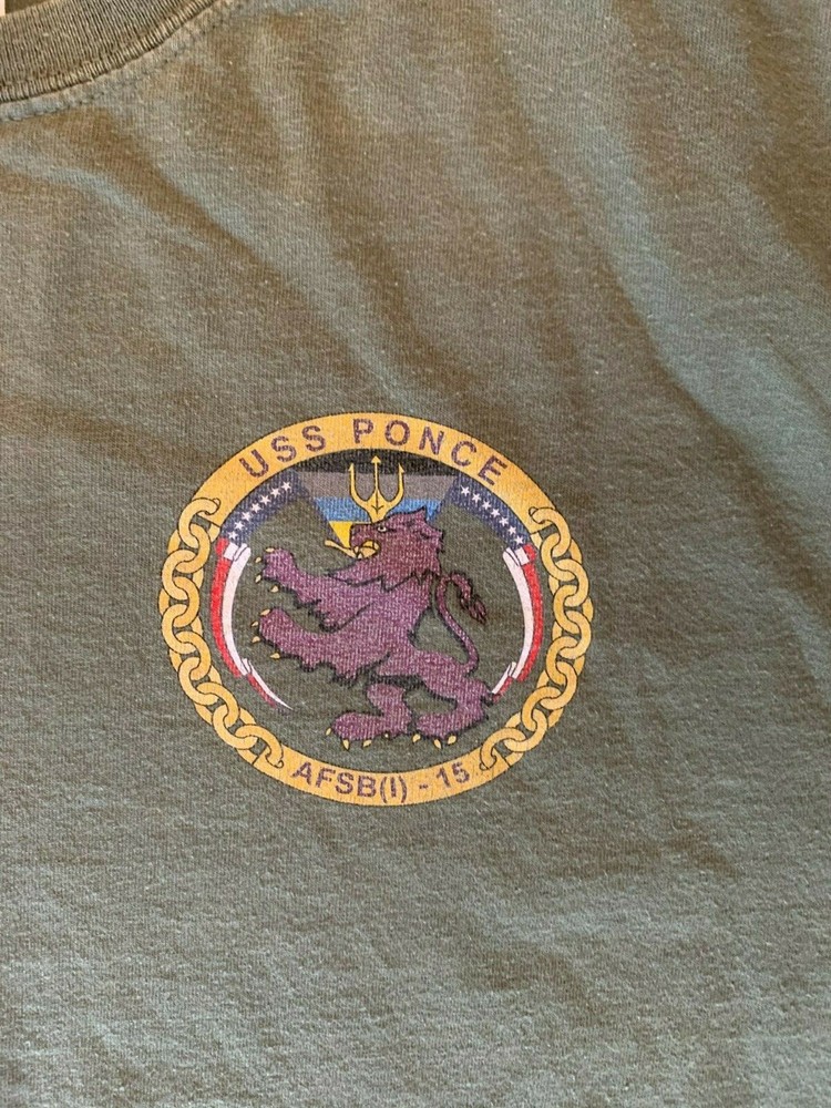 Mens Tshirt T Shirt L USS Ponce AFSB 1 15 Ship Boat Proud Gildan Green