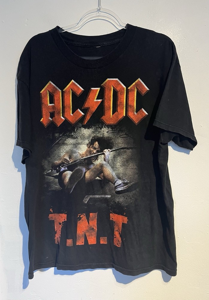 Vintage Acdc TNT Shirt XL Rock Band Gig Angus Young 2011 Distressed Angus Young