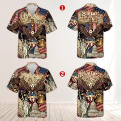 250 Years of Freedom Button Shirt, Retro America 250th Anniversary Hawaiian