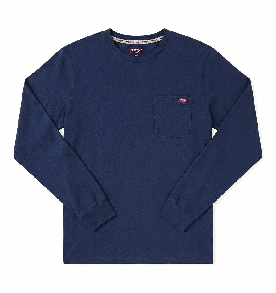 Wrangler Workwear Men’s Navy Long Sleeve Crew Neck Pocket T-Shirt Size L