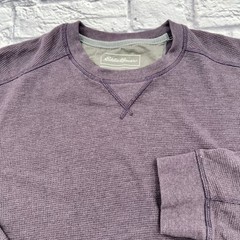 Eddie Bauer Mens Plum Waffle Knit Thermal Crew Neck Long Sleeve Shirt Large