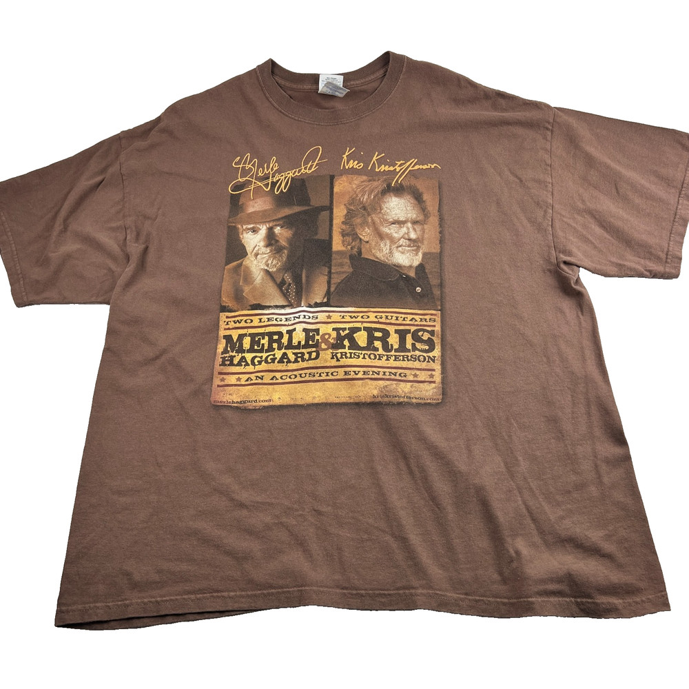 Merle Haggard Kris Kristofferson Concert T Shirt Brown Men’s 2XL (50″) Country