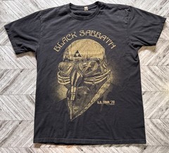 Black Sabbath T-Shirt Mens Medium Black Faded Y2K Henry Pilot Triforce Rock Logo