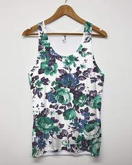Green Floral All over print Vest Singlet Tank Top Men Man Flower Rose Vintage UK