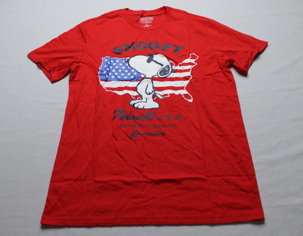 Peanuts Unisex Adult’s Snoopy USA Map Flag Graphic T-Shirt EJ3 Red Small NWT