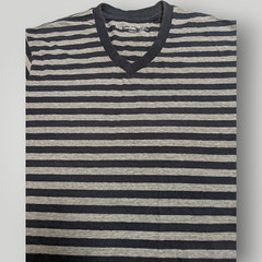 Foot Locker Triblend Mens L Blue Gray Striped V Neck T Shirt
