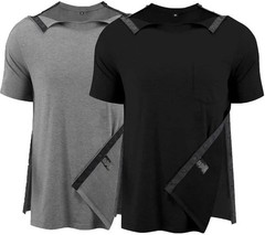 Post Shoulder Surgery Shirts for Men Full Snap Open Tear Away Short Sleeve T Shi