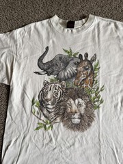 VTG Diamond Dust Shirt Mens XL White Wildlife Graphic Crew Neck Cotton Jersey